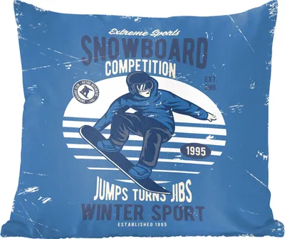 Produktbild von MuchoWow® Zierkissen Sofakissen Wohnzimmer Dekokissen 40x40 cm Snowboard - Wintersport - Retro - Foto Kissen - Schlafzimmer Dekoration
