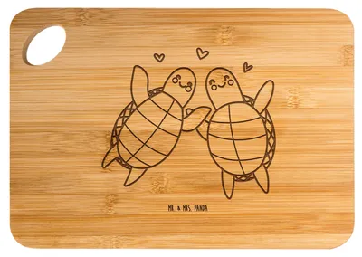 Produktbild von Mr. & Mrs. Panda Frühstücksbrettchen Schildkröten Paar - Transparent - Geschenk, Jahrestag, Holzbrett, für Partner, Hochzeitstag, Frauen, Freundin, Hackbrett, Brett
