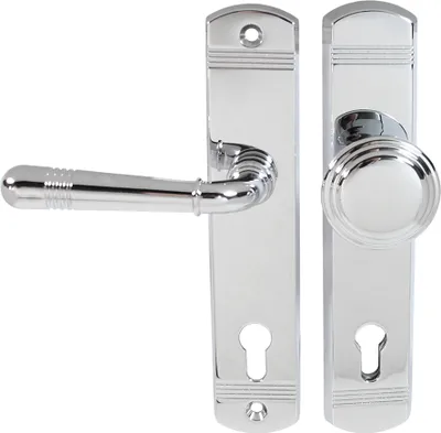 Produktbild von Massiv Messing Haustür Schutzbeschlag Helena Prime LS Chrom HS 92 Knauf Türdrücker