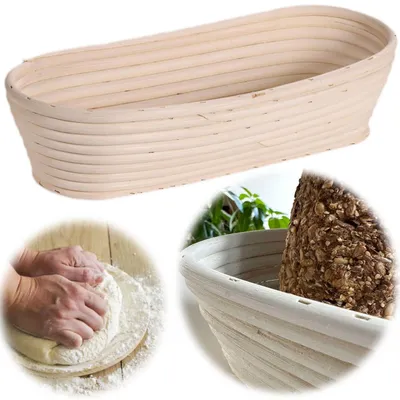 Produktbild von LS-LebenStil Gärkörbchen Gärkorb Oval 35x15x8cm Peddigrohr Brotkorb Brotform aus Rattan mit Leineneinsatz für´s Brotbacken Sauerteig Pizzateig
