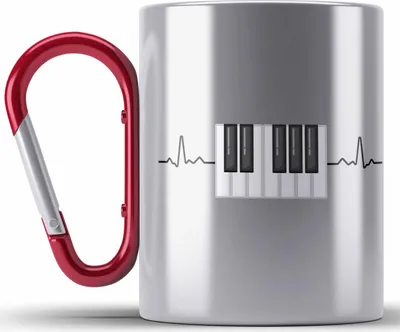 Produktbild von Trendation - Piano Klavier Geschenkidee Heartbeat Pianist Edelstahl Tasse Karabiner Geschenk Lustige Grafik (Rot)