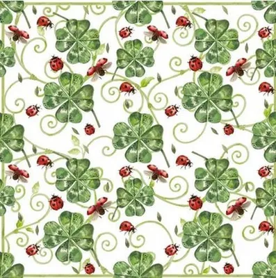 Produktbild von 20 Servietten Clover & Ladybugs - Marienkäfer fliegen um Kleeblätter 33x33cm