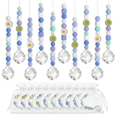 Image de Kit de fabrication de décorations en cristal pour fenêtre, 10 pièces, couleur bleue, avec perles et fil pour la décoration