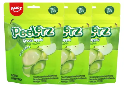 Produktbild von Amos Peelerz Gummies green Apple mit weicher Füllung 65g 3er Pack