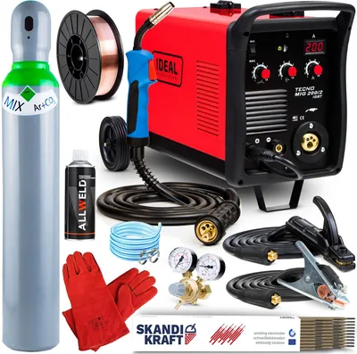 Produktbild von Tecno MIG 200/2 MMA - 200A Schutzgasschweißgerät MIG MAG und MMA mit Fahrwerk, Induktivität, Lötschweißen und Fülldraht - Set Professional