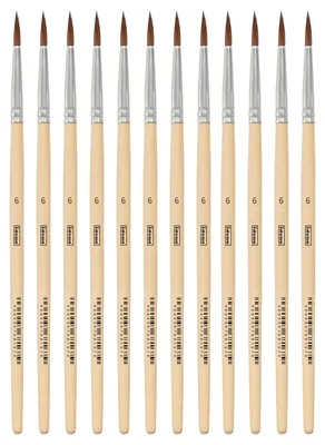 Zdjęcie produktu dla Idena 90089 - Pędzle do farb, rozmiar 6, z drewnianą rękojeścią bez lakieru, zestaw 12 sztuk, pędzle malarskie