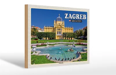 Produktbild von Holzschild Reise 30x20cm Zagreb Kroatien Kunstpavillon