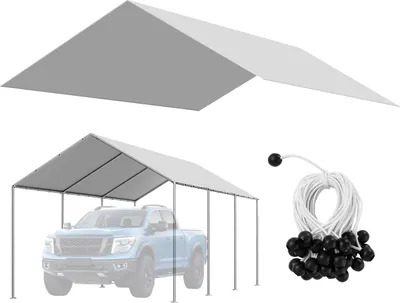 Immagine prodotto di Tetto sostitutivo per carport VEVOR, 3,04 x 6 m, telo per garage, telo per ricovero auto resistente ai raggi UV, copertura per carport resistente con reti catturapalloni, grigio, telaio non incluso nella fornitura