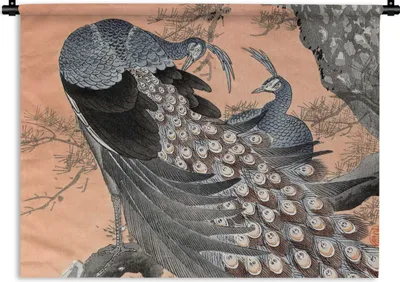 Produktbild von MuchoWow® Wandteppich Wandbehang Federn - Pfau - Vintage - Japanisch 60x45 cm Tapisserie Dekoration Wandtuch - Das Schlafzimmer