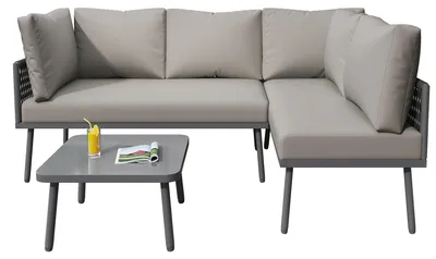 Image de Ensemble de salon de jardin en forme de L - Canapé d'angle - Mobilier de jardin - Banc d'extérieur - Canapé lounge - Tressage artisanal en corde