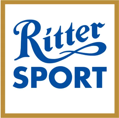 The Ritter Sport logo is displayed on a white background within a gold border.