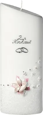 Produktbild von Hochzeitskerze mit Namensverzierung und Geschenkkarton, Nr. 59, Original handverzierte Kopschitz Brautkerze