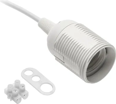 Produktbild von E27 Lampenfassung mit Kabel und Block 240V 60W, 2X0,75MM2 Weiß - V-E27000-00