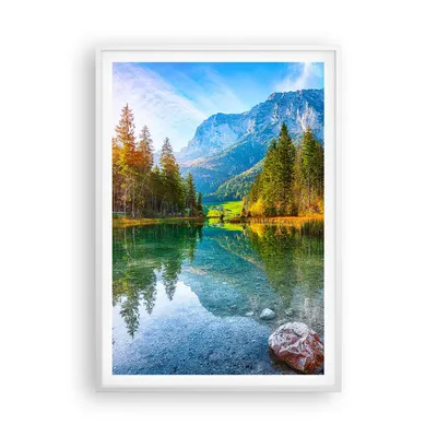 Produktbild von Gerahmtes Poster - Weißer Rahmen - Landschaft Berge Morgendämmerung - 70x100 cm - Wand Bild - Wanddeko - Wandbilder - Kunstposter - Wandposter - Bilderrahmen - Bilder - Kunstdruck - P2WPA70x100-4456