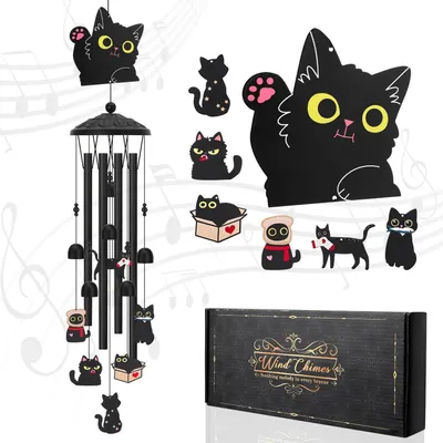Produktbild von Metall Windspiel Schwarze Katze für Gartendeko 90 cm