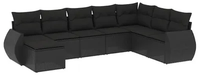 Produktbild von vidaXL 8-tlg. Garten-Sofagarnitur mit Kissen Schwarz Poly Rattan