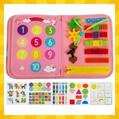 Obrázok produktu pre Kruzzel Montessori senzorická kniha, manipulačná tabuľa jednorožec, 7 aktivít, 3+, plstená