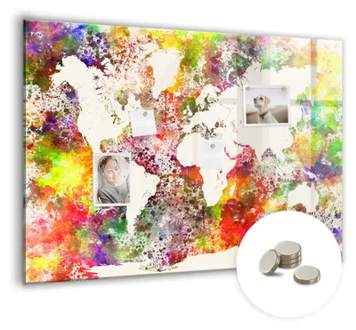 Produktbild von Dekorative Magnettafel 100x70 cm - Magnetwand - für Fotos, Karten und Notizen - Fotowand - Memoboard - Magnetpinnwand - Wanddekoration - Aquarell-Weltkarte