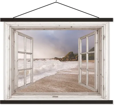 Produktbild von MuchoWow® Textilposter Aussicht - Strand - Meer 40x30 cm mit schwarzem Rahmen - Dekorationen