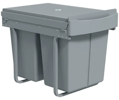 Image de Poubelle extensible, capacité de 2 x 20 litres | Couleur : Gris | Dimensions : 33,5 x 52 x 41 cm