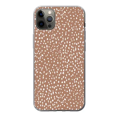 Produktbild von MuchoWow® Handyhülle Schutzhülle Hülle für iPhone 12 Pro Max Polka dots - Weiß - Braun Silikon Softcase Handy Hülle - Hartschale