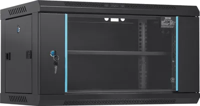 Image de armoire de serveur réseau 6U à montage mural, profondeur 15,5'', boîtier d'armoire rack de serveur, max. 200 lbs. Capacité de charge montée au sol, avec parois latérales de porte vitrée verrouillables, pour appareils IT, appareils A/V