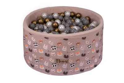 Image de Piscine en mousse Flumi 90x40 cm avec 200 balles ∅7 cm – nounours + balles dorées