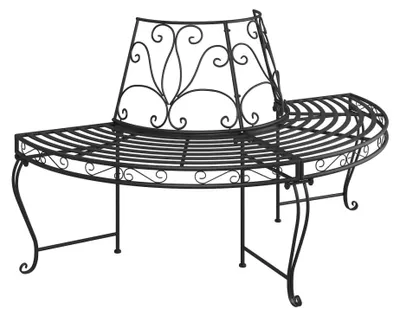 Produktbild von vidaXL Baumbank Halbrund Ø160 cm Schwarz Stahl