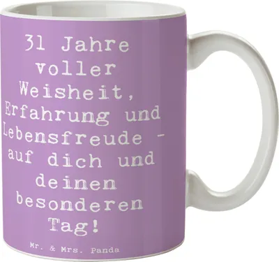 Produktbild von Mr. & Mrs. Panda Tasse Spruch 31. Geburtstag Weisheit - Lavendeltraum - Geschenk, liebevolle Karten, personalisierte Geschenke, Happy Birthday, Kaffeetasse, mit Motiv