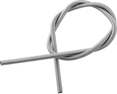 A coiled metal heating element on a white background.