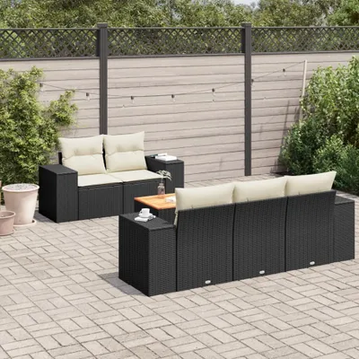 Produktbild von Design 6-tlg. Garten-Sofagarnitur mit Kissen Schwarz Poly Rattan, Gartenmöbel-Sets 2024 Neu