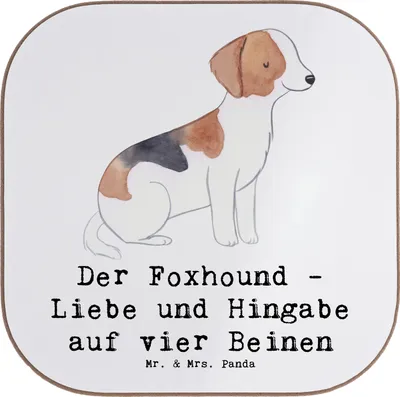Produktbild von Mr. & Mrs. Panda Tischuntersetzer Liebevoller Foxhound - Weiß - Geschenk, Familienhund, Bedingungslose Liebe, Vier Pfoten, Coaster, weinflaschenuntersetzer, Hunderassen