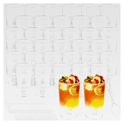 Produktbild von 100 Stück Dessertgläser aus Plastik, 100-120ml/4oz Kleine Dessertbecher Rund, Dessertschalen mit Fuß für verschiedene Anlässe
