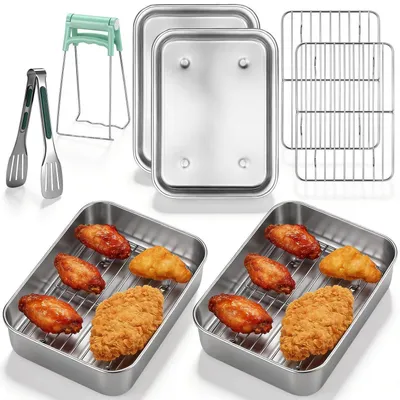 Immagine prodotto di Accessori per friggitrice ad aria, teglia da forno in acciaio inossidabile 304, confezione da 6 pezzi | 20 x 15,3 x 5 cm | compatibile con Ninja AF300/400/451/500EU