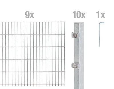Obrázek produktu pro Plot z dvojitého drátěného pletiva Alberts, výška 80 cm, délka 18 m, kompletní plotová souprava k zabetonování, žárově zinkovaný, sloupky 60x40 mm