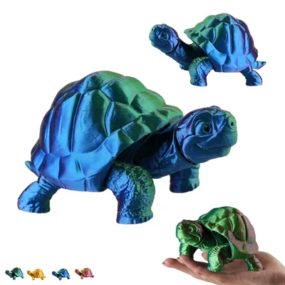 Produktbild von Flexi Schildkröte 14 cm, bewegliche Schildkröten-Figur aus dem 3D-Drucker, Fidget für den Schreibtisch – Blau-Grün-Violett