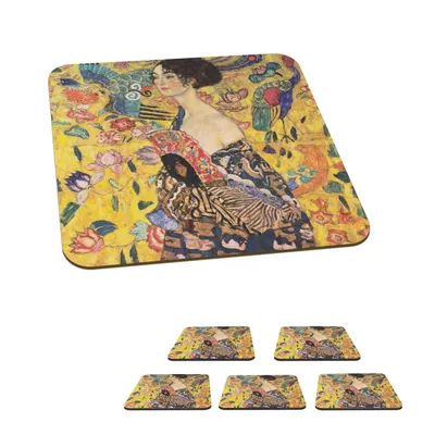 Obrázok produktu pre MuchoWow® Sklenený podtácek Štvorcová sada 6 kusov Judita II - obraz, Gustav Klimt 10x10x0.3cm Podložky pod poháre - podložky pod nápoje - ochrana
