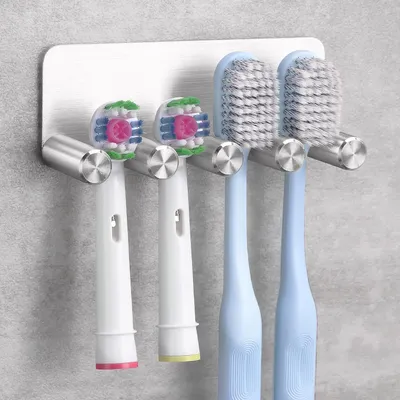 Produktbild von Wandmontage Zahnbürstenhalter für 4 Zahnbürsten, Edelstahl, Keine Bohrung, Einfache Installation, Badezimmer