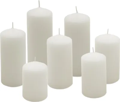 Produktbild von Echtwachs Stumpenkerzen 7er Set - creme weiß - Blockkerze in 7 verschiedenen Höhen - Kerze für Weihnachten Winter Advent Laterne Windlicht Dekoration