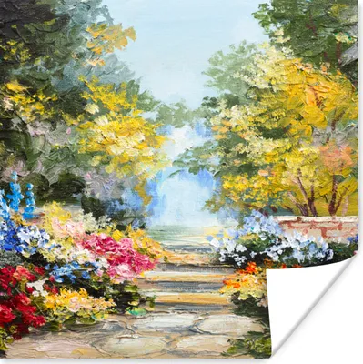 Produktbild von MuchoWow® Poster Malerei - Blumen - Natur - Ölfarbe 50x50 cm - Wohnzimmerdekoration