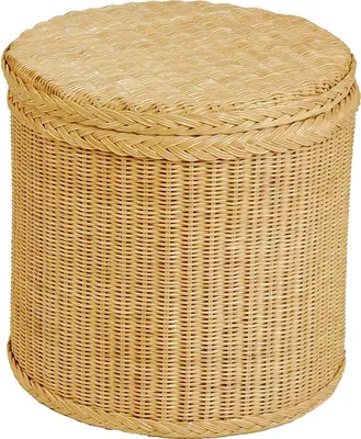 Produktbild von KRINES HOME Rattan Wäschekorb / Wäschetruhe mit stabilem Deckel / Rund in der Farbe Honig -