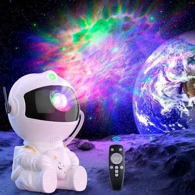 Zdjęcie produktu dla Projektor nieba, astronauta; projektor galaktyczny LED dla dzieci z 8 trybami i obrotem o 360°, projektor gwiazd/planetarium, lampka nocna