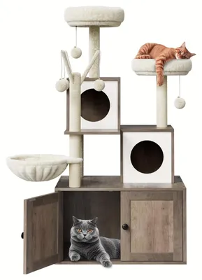 Image de Maison pour chat 3 en 1 : griffoir en sisal, arbre à chat, panier pour chat, hamac pour chat, cachette pour litière