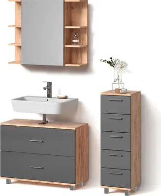 Produktbild von Badmöbel-Set Livinity Eisak Anthrazit/Goldkraft Eiche 3 Teile, mit Unterschrank 80 cm, Model 52589