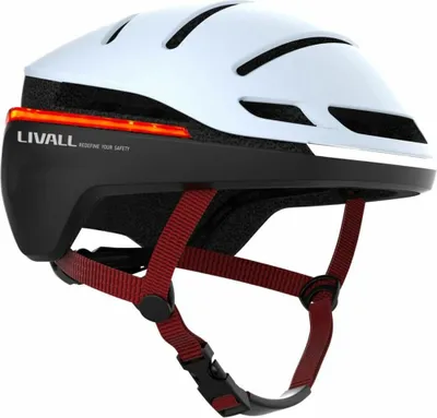 Produktbild von Livall EVO21 Smarter Fahrradhelm für Fahrrad & E-Bike, mit Brems-, Rücklicht, Blinker & SOS-Funktion, 360°-LED-Beleuchtung, Bluetooth 4.1 & Livall Riding App, aus Polycarbonat/EPS, Weiß, 350 g, Größen M (54-58 cm) & L (58-62 cm)