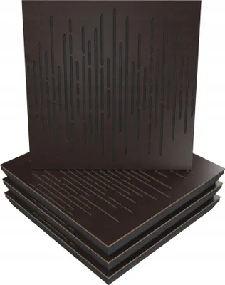Obrázok produktu pre 4 akustické stenové panely s montážnou sadou | "WAVE" 50x50x5cm | absorpcia a difúzia | farba: wenge
