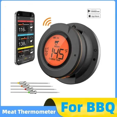 BBQ Thermometer - digitales Thermometer - Thermometer für Holzkohle-BBQ - inkl. 4 Temperaturmessgeräten - inkl. App