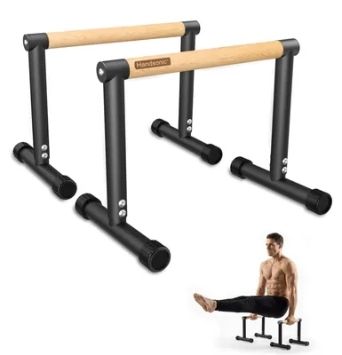 Produktbild von Parallelbarren Dipbarren Calisthenics-Barren - Rutschfester Holzgriff - Push-up-Griffe - Für Innen und Außen