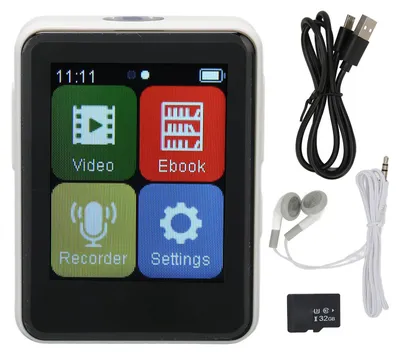 Obrázek produktu pro MP3 přehrávač, Bluetooth 5.0, inteligentní HD potlačení šumu, FM rádio, elektronická kniha, 1,8palcový dotykový displej, bílá barva, 32 GB paměťová karta