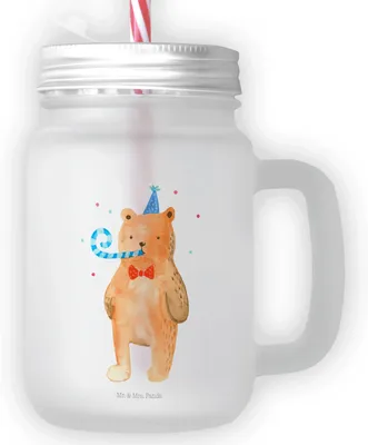 Produktbild von Mr. & Mrs. Panda Glas Bär Geburtstag - Transparent - Geschenk, Alles Gute, Für Smoothies, Happy Birthday, Becher mit Strohhalm, Deckel Und, Glückwunsch, Teddy, Trinkglas